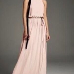 White by Vera Wang Blush Pink Sleeveless Maxi Dress Tie Waist Bridesmaid Wedding